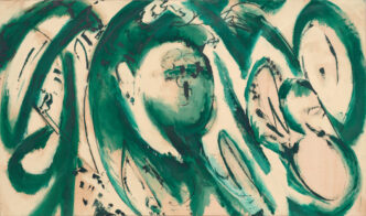 Lee Krasner, Portrait in Green, 1969, Oil on canvas, 55 1/4 x 94 3/8 inches (140.3 x 239.7 cm), © 2026 Pollock-Krasner Foundation/Artists Rights Society (ARS), New York, Photo: Owen Conway, Courtesy Olney Gleason, New York