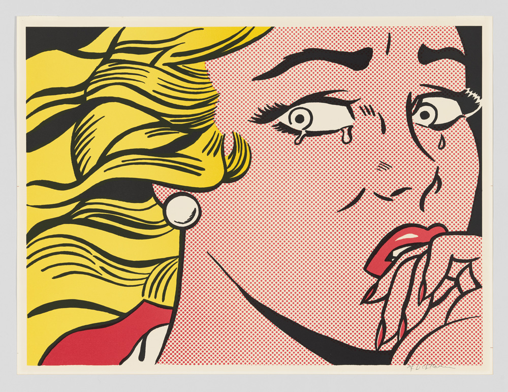 Roy Lichtenstein, Crying Girl, 1963. Offset lithograph: sheet, 17 3/4 × 23 3/4 in. (45.1 × 60.3 cm); image, 17 1/4 × 23 1/8 in. (43.8 × 58.7 cm). Whitney Museum of American Art, New York; gift of Scott Newman 2021.135. © Estate of Roy Lichtenstein/DACS 2026