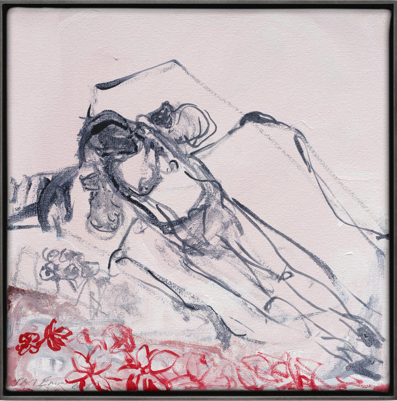 Tracey Emin, We Love Each other, 2025, Acrylic on canvas, 30.6 x 30.7 cm | 12 x 12 in. / 31.9 x 31.9 x 3.2 cm | 12 1/2 x 12 1/2 x 1 1/4 in. (framed), © Tracey Emin, Courtesy the artist and White Cube Gallery