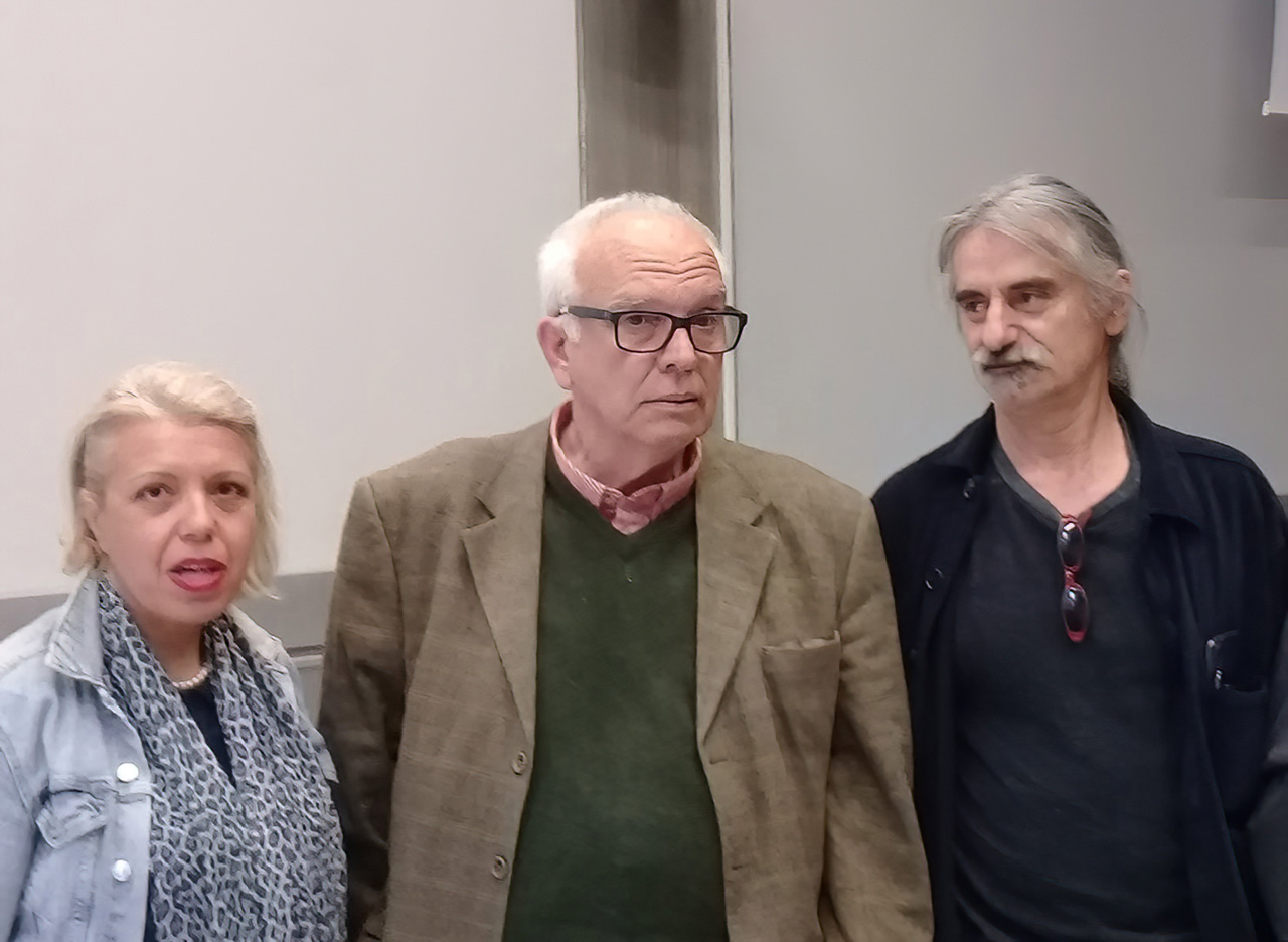 From Zacharopolos — Art Historian, Theorist, and Curator —(following the presentation of Efi Michalarou's book at the ASFA Amphitheater) to his left Efi Michalarou. To his right: the former Rector of ASFA Mr. Panos Charalambous
