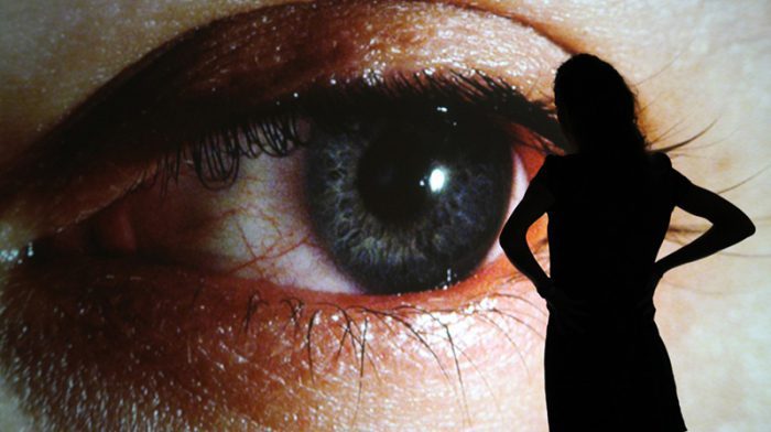 Image of Rafael Lozano-Hemmer, Surface Tension (1992), plasma or rear-projection screen, computerised surveillance system, custom‐made software, dimensions variable. Courtesy the artist and Carroll/Fletcher, London. Installation photograph by Maxime Dufour © Rafael Lozano-Hemmer Rafael Lozano-Hemmer, Surface Tension (1992) Courtesy the artist and Carroll/Fletcher, London. Installation photograph by Maxime Dufour © Rafael Lozano-Hemme