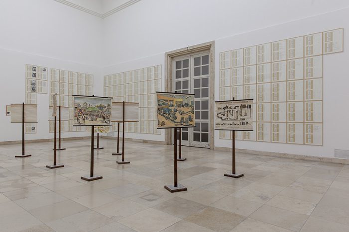 Hanne Darboven, Erdkunde I, II,III, 1986, Installation view, "Enlightenment" at Haus der Kunst Munich, 2015/16, © Hanne Darboven Foundation-Hamburg / ARS-New York 2016, Courtesy Sprüth Magers, Photo: Maximilian Geuter