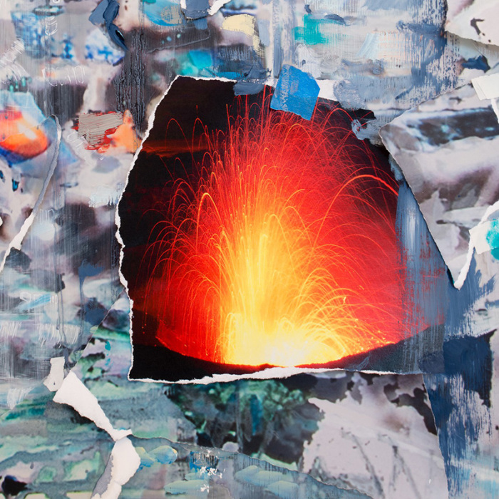 Sarah Sze, First Time (Half-life) [detail], 2018, Oil paint, acrylic paint, archival paper, UV stabilizers, adhesive, tape, ink, acrylic polymers, shellac, and water-based primer on wood, 213.4 × 266.7 × 10.2 cm, © Sarah Sze, Photo: Mike Barnett