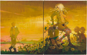 Lisa Yuskavage, Little Outskirts, 2010-2011, Oil on linen, Diptych Each: 25.7 x 20.3 cm) Overall: 25.7 x 41 cm), © Lisa Yuskavage, Courtesy the artist and David Zwirner Gallery