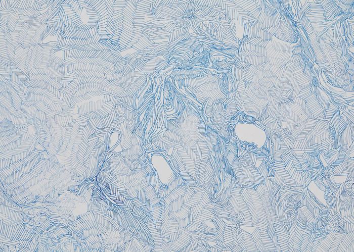 Mandy El-Sayegh, Window 4 (detail), 2018, Ink on silk canvas, 205.5 x 140 x 3 cm, © Mandy El-Sayegh, Courtesy the artist and Lehmann Maupin Gallery