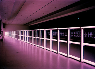 Dan Flavin, Untitled, 1974, Pink flourescent light, Photo taken at Museum Boymans-van Beuninge-Rotterdam, 1975, © Stephen Flavin, ARS, Courtesy Stephen Flavin and David Zwirner