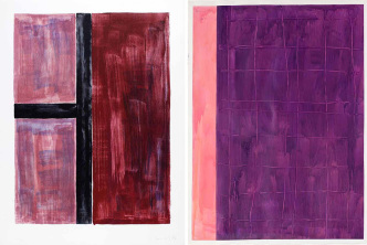 Left: Günther Förg, Ohne Titel, 2004, 4-colour lithograph on white Bfk Rives Bόtten, 270grs/m², 80x60 cm - Ed. 60 + XX A.P., Courtesy Deweer Gallery. Right: Günther Förg, Ohne Titel, 1991, Acrylic on Canson, 200x148 cm / 210x158 cm, Courtesy Deweer Gallery