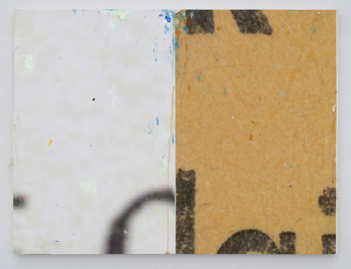 Pope.L, Paragraph, 2018, Acrylic, ballpoint, PVA, vinyl, push pin, scraping, post-it, pencil, painter's tape, coffee, and archival pigment prints on panel, 91.5 x 122 cm, © Pope.L - Photo: James Prinz, Courtesy the artist and Galerie Eva Presenhuber