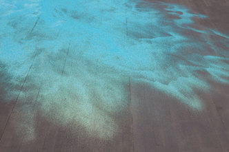 Ann Veronica Janssens, Untitled (blue glitter) [Detail], 2015, Blue glitter, Dimensions variable, Photo: Dirk Pauwels, Courtesy S.M.A.K.