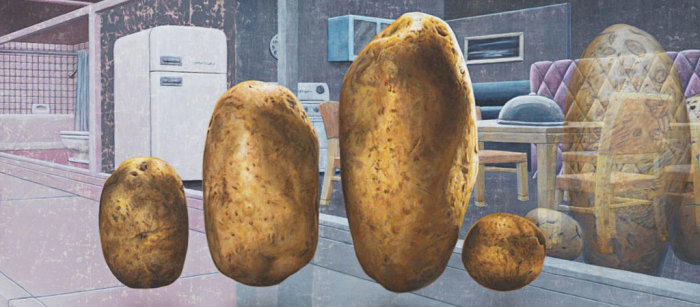 Jim Shaw, The Potato Family (Detail), 2018, Acrylic on canvas, 129.5 x 101.6 cm, © Jim Shaw, Courtesy the artist and Metro Pictures-New York