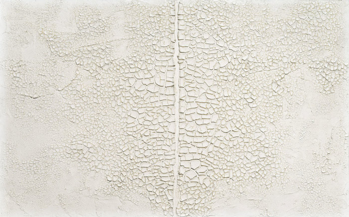 Alberto Burri, Bianco nero (White Black), 1952. Oil, enamel, pumice, and PVA on canvas, 65 x 100 cm. Private Collection