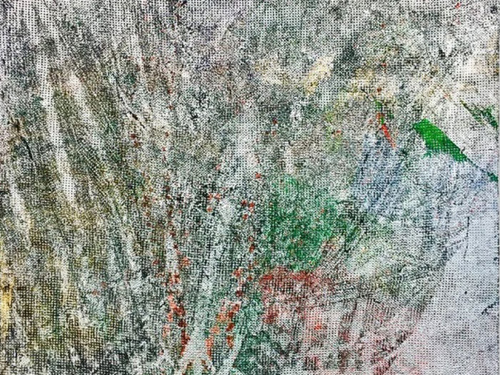 Garth Weiser, Festi goer / namaste / pizzahog (Detail), 2019,Oil and spray paint on canvas,185.4 x 152.4 cm,© Garth Weiser, Courtesy the artist and Simon Lee Gallery