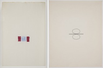 Left: Richard Tuttle, basis94, late 1970s, Watercolor on paper, 22.9 cm × 15.2 cm, © Richard Tuttle, Courtesy the artist and Pace Gallery. Right: Richard Tuttle, basis38, early 1970s, Ink on paper, 35.2 cm × 27.9 cm, © Richard Tuttle, Courtesy the artist and Pace Gallery