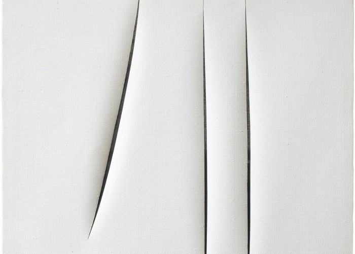 Lucio Fontana, Concetto spaziale, Attese (Detail), 1966, Water-based paint on canvas, 61 × 50 cm,© Fondation Lucio Fontana, Milano/by SIAE/ADAGP, Paris, 2020. Courtesy Gagosian