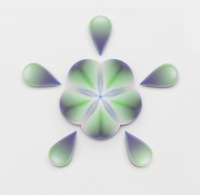 Li Shurui, Making Up for Lost Spring No. 49, 2021, acrylic on canvas over board, 31-1/2" (80 cm), flower, diameter, 15-9/16" × 8-11/16" (39.5 cm × 22.1 cm), 5 petals, length by width, each © Li Shurui, courtesy Pace Gallery and WHITE SPACE BEIJING