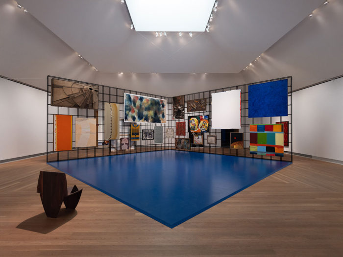 Installation view, "The Salon" Photo: Mattias Lindbäck/Moderna Museet From left to right: Untitled (Chair), Rashid Johnson, 2023 © Rashid Johnson. Untitled, Lee Bontecou, 1959 © Lee Bontecou 2023 All Rights Reserved. Painting Made by Dancing, Niki de Saint Phalle, Robert Rauschenberg, 1961 © Niki Charitable Art Foundation/Bildupphovsrätt 2023. Tertia, Barnett Newman, 1964 © Barnett Newman / Bildupphovsrätt 2023. Brace, Ellen Gallagher, 1997 © Ellen Gallagher. Punch, Peek & Feel, Lee Lozano, 1967-1970 © The Estate of Lee Lozano. Courtesy Hauser & Wirth. Carnation sanguine, Jean Dubuffet, 1950 © Jean Dubuffet / Bildupphovsrätt 2023. Emblema 70, Rubem Valentim, 1970 © Rubem Valentim. Untitled, Toshimitsu Imaï, 1981 © Toshimitsu Imaï. Roman Notes, Cy Twombly, 1970 © Cy Twombly Foundation. Utan titel, Ernest Mancoba, 1962 Courtesy: Estate Ferlov Mancoba, Copenhagen. Tadana VI, Tadeusz Kantor, 1957 © Tadeusz Kantor. The Wooden Horse: Number 10 A, Jackson Pollock, 1948 © The Pollock-Krasner Foundation/Bildupphovsrätt 2023. Untitled (Edge Painting), Sam Francis, 1968 © 2023 Sam Francis Foundation, California / Bildupphovsrätt. Transparent Painting: Ultramarine Blue, Marcia Hafif, 1982 © Marcia Hafif. Journey, Herbert Gentry, 1973 © Elliott Erwitt / Magnum Photos. Deux têtes, Karel Appel, 1964 © Karel Appel/Bildupphovsrätt 2023. Til min søster, Asger Jorn, 1952 © Donation Jorn, Silkeborg/ Bildupphovsrätt 2023. Figure in Marsh Landscape, Willem de Kooning, 1966 © The Willem de Kooning Foundation, New York/Bildupphovsrätt 2023. Variation sur un rectangle, Jean Fautrier, 1957 © Jean Fautrier / Bildupphovsrätt 2023. Sans titre, Etel Adnan, 1973 © Etel Adnan. Off Square, Stanley Whitney, 2016 © Stanley Whitney