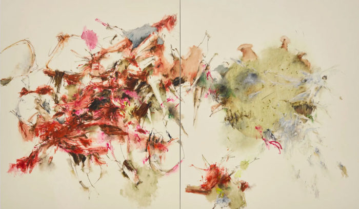 Christine Ay Tjoe, Greed and Greed 2 2016, Oil on canvas, Diptych: 200 x 340 cm | 78 3/4 x 133 7/8 in., © Christine Ay Tjoe, courtesy the artist and White Cube Gallery