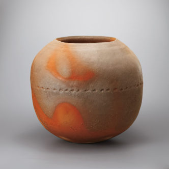 Yasuhisa Kohyama, Sora, 2021, Stoneware, wood firing, 45 x 50 x 50 cm (17 3/4 x 19 5/8 x 19 5/8 in.), © Yasuhisa Kohyama, Courtesy the artiunglazed st and galerie frank elbaz