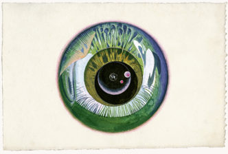 Mario Prassinos, Sans titre [Étude d’oeil] [Untitled (Study of an eye)], 1937, Watercolour on paper, 19,3 × 29,3 cm, Estate Mario Prassinos, 2024, ProLitteris, Zürich, Photo credit: Thierry Rye, 2024