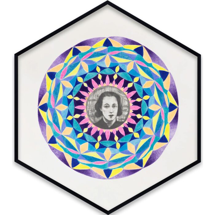 Marc Bauer, Hilde Meisel Alias Hilda Monte, Les Résistantes, 2024, Color pen and pencil on paper, 45 x 39 cm (17 ¾ x 15 ⅜ in.), 54 x 46.5 cm (21 ¼ x 18 ¼ in.), framed, © Marc Bauer, Courtesy the artist and Galerie Peter Kilchmann