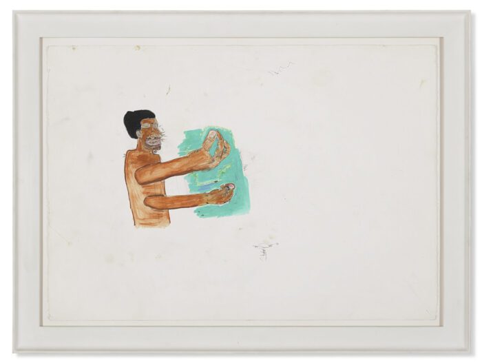 Jean-Michel Basquiat, Untitled, 1986, colored pencil, graphite, and acrylic on paper, 29-1/2″ × 42″ (74.9 cm × 106.7 cm), © Jean-Michel Basquiat, Courtesy Pace Gallery