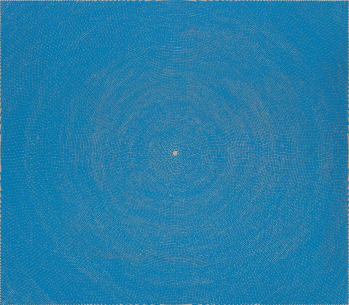 Y.Z. Kami, Blue Dome, 2025, Oil on linen, 63 × 72 inches (160 × 182.9 cm), © Y.Z. Kami, Photo: Owen Conway, Courtesy Gagosian