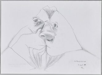 Maria Lassnig, Antlitz des Gebirges (Visage of the Mountain), Sept 8, 1993, Photo: Roland Krauss, © Maria Lassnig Foundation / Bildrecht, Vienna 2025, Courtesy Kunsthaus Bregenz