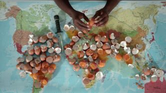 Mohamed Thara. An egg, the white is gone but the yellow remains, Video Installation, © ADAGP, Paris 2024