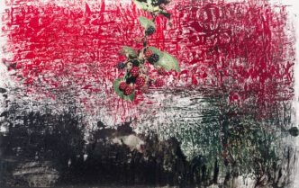 Sterling Ruby, DRFTRS (8828), 2025, Collage, paint, and glue on paper, 27 × 43 3/8 inches (68.6 × 110.2 cm), © Sterling Ruby, Photo: Sterling Ruby Studio, Courtesy the artist and Gagosian