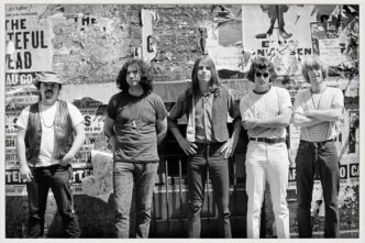 Ron Rakow, Grateful Dead in New York, NY, 1967 / 2025, archival giclée print, 26 x 40 1/8 inches (66 x 101.9 cm), framed: 26 5/8 x 40 3/4 x 2 inches (67.6 x 103.5 x 5.1 cm), © Ron Rakow, Courtesy the artist and David Kordansky Gallery