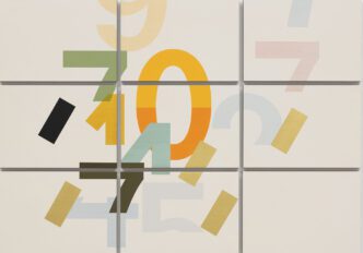 Darren Almond, Spring Fragments III, 2022, Gold and acrylic on linen, Overall: 136 x 193 cm | 53 9/16 x 76 in., 9 parts, each: 44 x 63 cm | 17 5/16 x 24 13/16 in., © Darren Almond, Courtesy the artist and white Cube Gallery