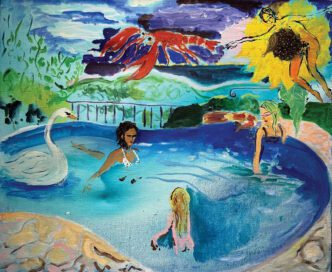 Emily Sundblad, Kräftparadiset, 2025, Oil on canvas, 38 × 46 cm (15 × 18 in.), © Emily Sundblad, Courtesy the artist and Hoffmann + Maler + Wallenberg Gallery