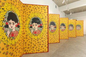 Tanaami Keiichi, TANAAMI!!i AKATSUKA!! / folding screen, 2023, folding screen, print on paper on board, ©Keiichi Tanaami Courtesy of NANZUKA ©Fujio Productions Ltd./Shueisha Inc. Photograph by Honjo Naoki