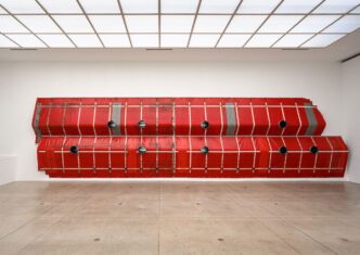 June Crespo, TW, TG, 2025, Truck canvas, ventilation pipes approx. 1236 × 327 × 40 cm, © June Crespo, Courtesy of the artist, GalerÌa CarrerasMugica, Bilbao; GalerÌa Ehrhardt FlÛrez, Madrid; P420, Bologna