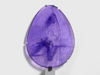 Andra Ursuţa, Private Dancer (Purple), 2025, Lead crystal, aluminum, and concrete, 94 x 49 1/2 x 18 inches (238.8 x 124.5 x 45.7 cm), © Andra Ursuţa, Courtesy the artist and David Zwirner Gallery