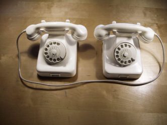 Hans-Peter Feldmann, Two white telephones, ca. 2010, two telephones, 20 x 60 x 30 cm, Ursula Feldmann – Hans-Peter-Feldmann Estate, © VG Bild-Kunst, Bonn 2025