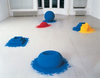 Anish Kapoor, Part of the Red, 1981, mixed media, pigment, 28.3 × 118.1 × 157.5 in. (72 × 300 × 400 cm). Kröller-Müller Museum, Otterlo, The Netherlands. © Anish Kapoor. All Rights Reserved, DACS, London/ ARS, NY 2025