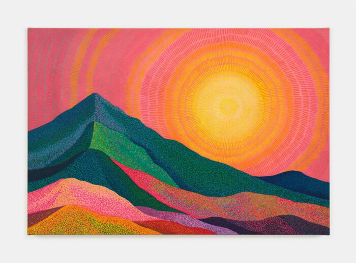 Jennifer Guidi, We play together on your hills and peaks—one energy united, traversing the biome of your soul, deep into the center where we find only love, 2025, oil and sand on linen, 34 1/4 x 50 1/4 x 1 5/8 inches (87 x 127.6 x 4.1 cm), © Jennifer Guidi, Courtesy the artist and David Kordansky Gallery