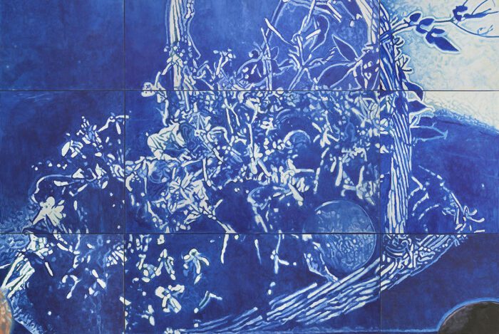 Luc Tuymans, The Fruit Basket, 2025, Oil on canvas in nine (9) parts, Overall: 192 3/8 x 283 inches (488.6 x 718.8 cm), © Luc Tuymans, Courtesy the artist and David Zwirner Gallery