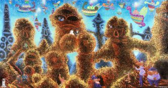 Hervé di Rosa, L’ÉTÉ DES IDOLES, 2025, Acrylic on canvas, 110 × 205 cm — 43 1/4 × 80 3/4 in, © Hervé di Rosa, Courtesy the artist and Templon Gallery