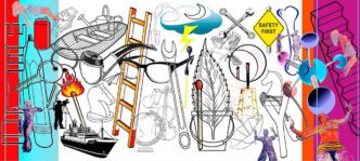 Stavros Panagiotakis, Silent Narratives, History of the City, Municipal Art Gallery of the Municipality of Thessaloniki, Mixed Media, 300 x 600cm, © & Courtesy Stavros Panagiotakis