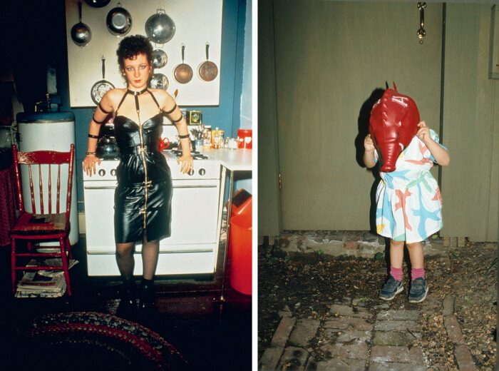Left: Nan Goldin, Nan as a Dominatrix, Cambridge MA, 1978, © Nan Goldin Right: Nan Goldin, Michele’s daughter in her elephant mask, Boston, 1985, © Nan Goldin