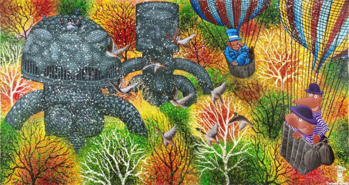 Hervé di Rosa, L’AUTOMNE DES IDOLES, 2025, Acrylic on canvas, 110 × 210 cm — 43 1/4 × 82 3/4 in, © Hervé di Rosa, Courtesy the artist and Templon Gallery