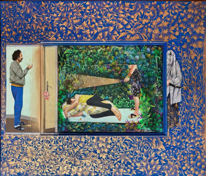 Maryam Ayeen and Abbas Shahsavar. Untitled. 2025 Gouache, acrylic and watercolor on cardboard. 38 x 47 cm. with frame: 53 x 68 cm