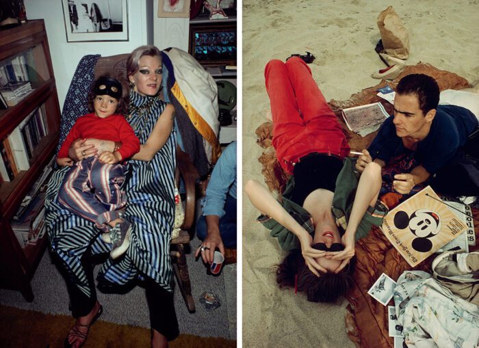 Left: Nan Goldin, Cookie with Max at my Birthday Party, Provincetown, 1978, © Nan Goldin Right: Nan Goldin, C.Z. and Max on the Beach, Truro, MA., 1976, © Nan Goldin
