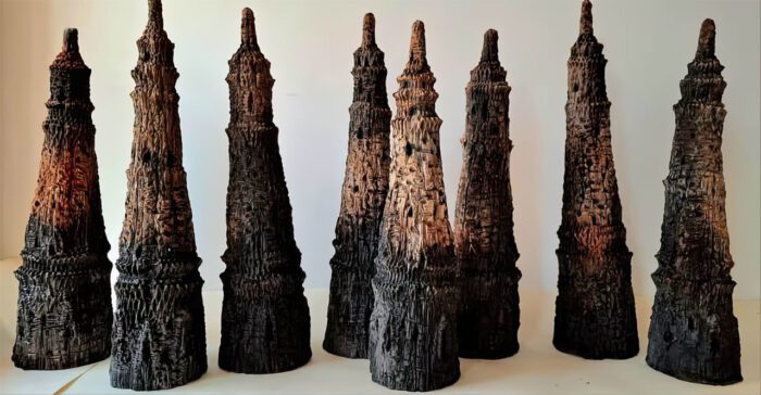 Mohammad Piryaee. Untitled. 2024 Ceramic. Group of 8. 80 x 22 x 28 cm