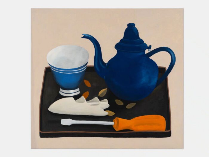 Nathalie Du Pasquier, Teiera e cacciavite, 1999, oil on paper mounted on canvas, 142 cm × 153.5 cm (55-7/8" × 60-7/16")