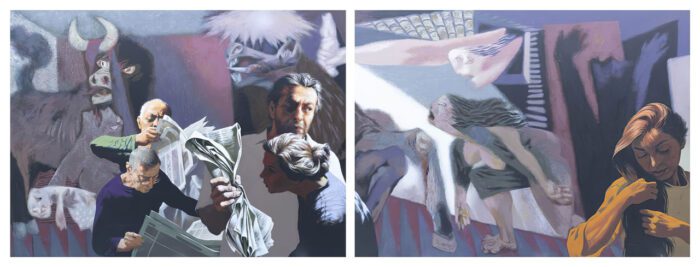 Mehrdad Mohebali. Untitled. 2020 Acrylic on canvas. 140 x 360 x 15 cm