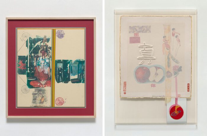 Left: Robert Rauschenberg, Thai XI, 1983, © Robert Rauschenberg Foundation, Photo: Ron Amstutz, Image courtesy of Robert Rauschenberg Foundation Right: Robert Rauschenberg, 1982, From an edition of 70 unique variations, published by Gemini G.E.L., Los Angeles, © Robert Rauschenberg Foundation, Photo: Ron Amstutz, Image courtesy of Robert Rauschenberg Foundation