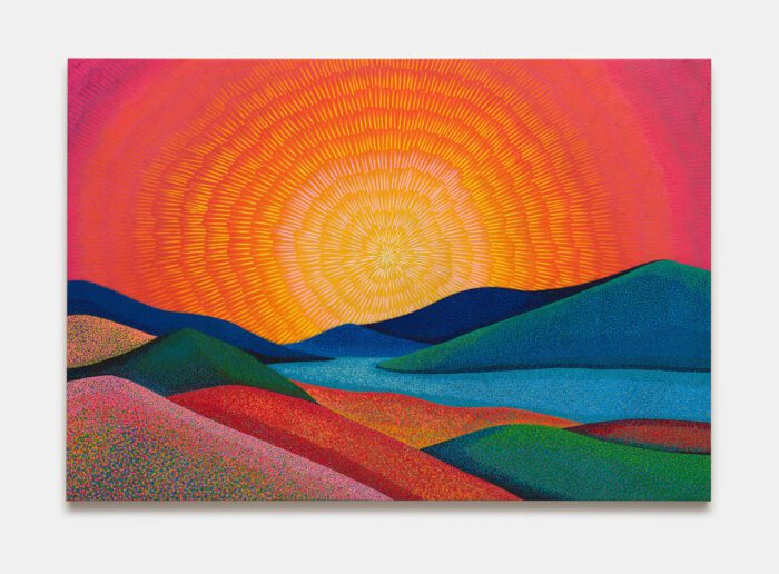 Jennifer Guidi, Heat wave horizon, current of awakening, born from your sand, your stone, your sea, the rhythm of possibilities, 2025, oil and sand on linen, 48 1/4 x 70 1/4 x 1 5/8 inches (122.6 x 178.4 x 4.1 cm), © Jennifer Guidi, Courtesy the artist and David Kordansky Gallery